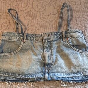 Zara Denim Cropped Top Sleeveless Zip Closure Sz Small   NWT